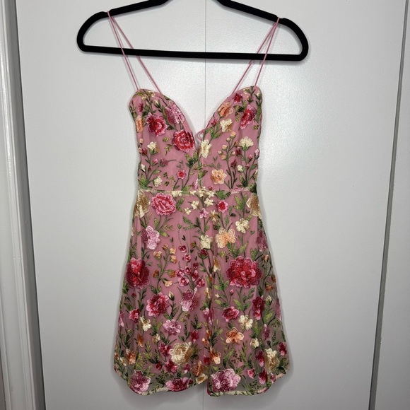 For Love and Lemons Luna Mini Dress embroidered Floral Pink - XS - Picture 3 of 15